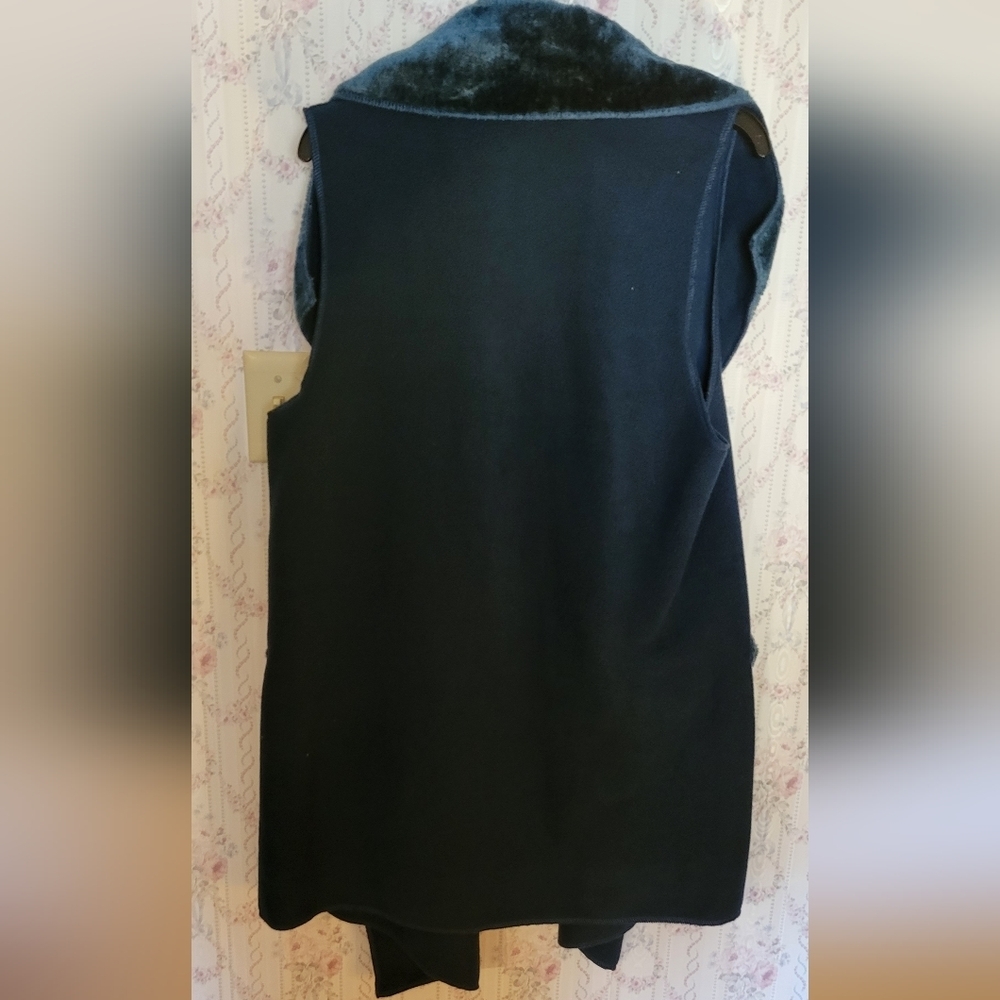Le Moda Dark Teal Fleece Vest w Fur Collar & Pockets XL-XXL - Picture 4 of 4